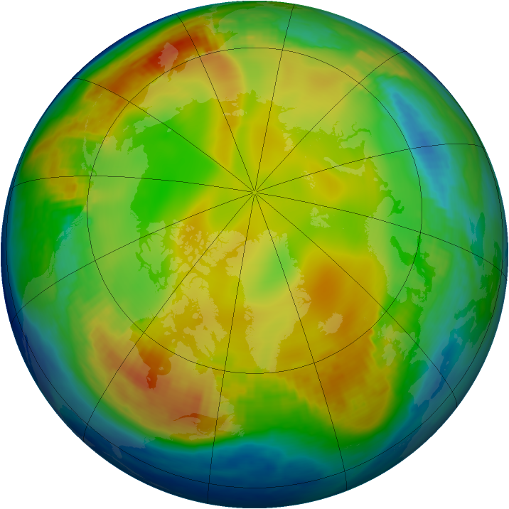 Arctic ozone map for 05 January 1988